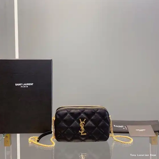 Tony Luxuries QUILTED LAMBSKIN POUCH IN DOUBLE-ZIP YSL BECKY 0524